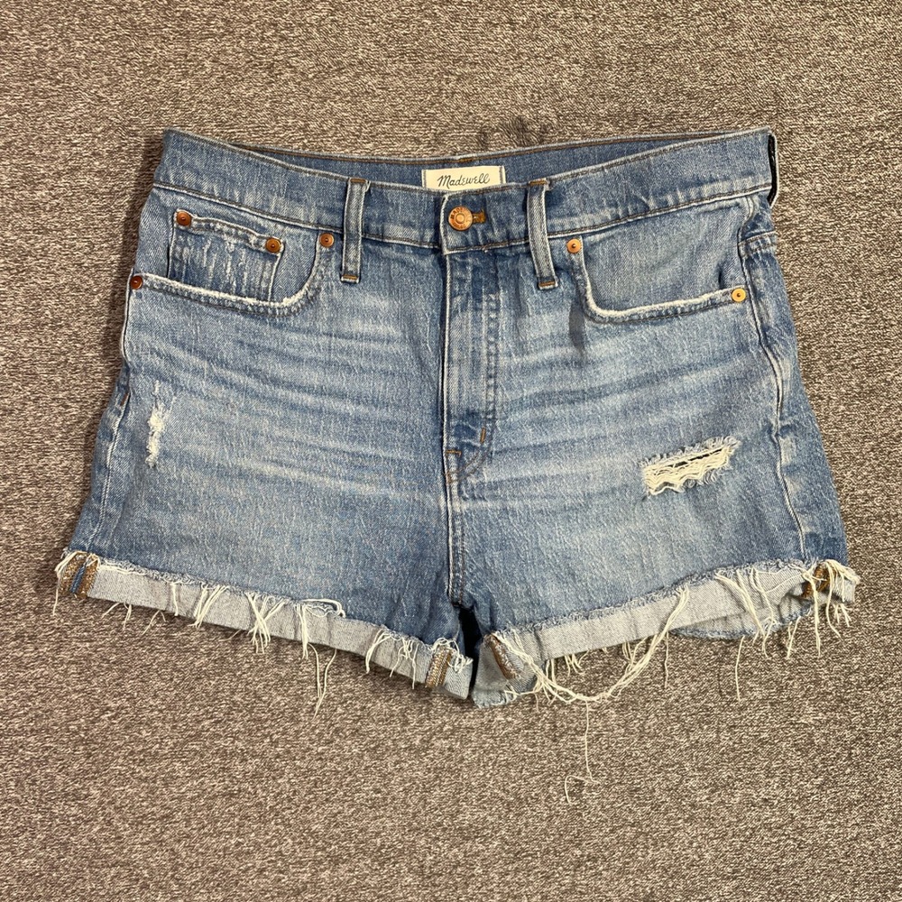 Madewell Shorts Size 31 High-Rise Denim Blue Distressed Raw‎ Hem